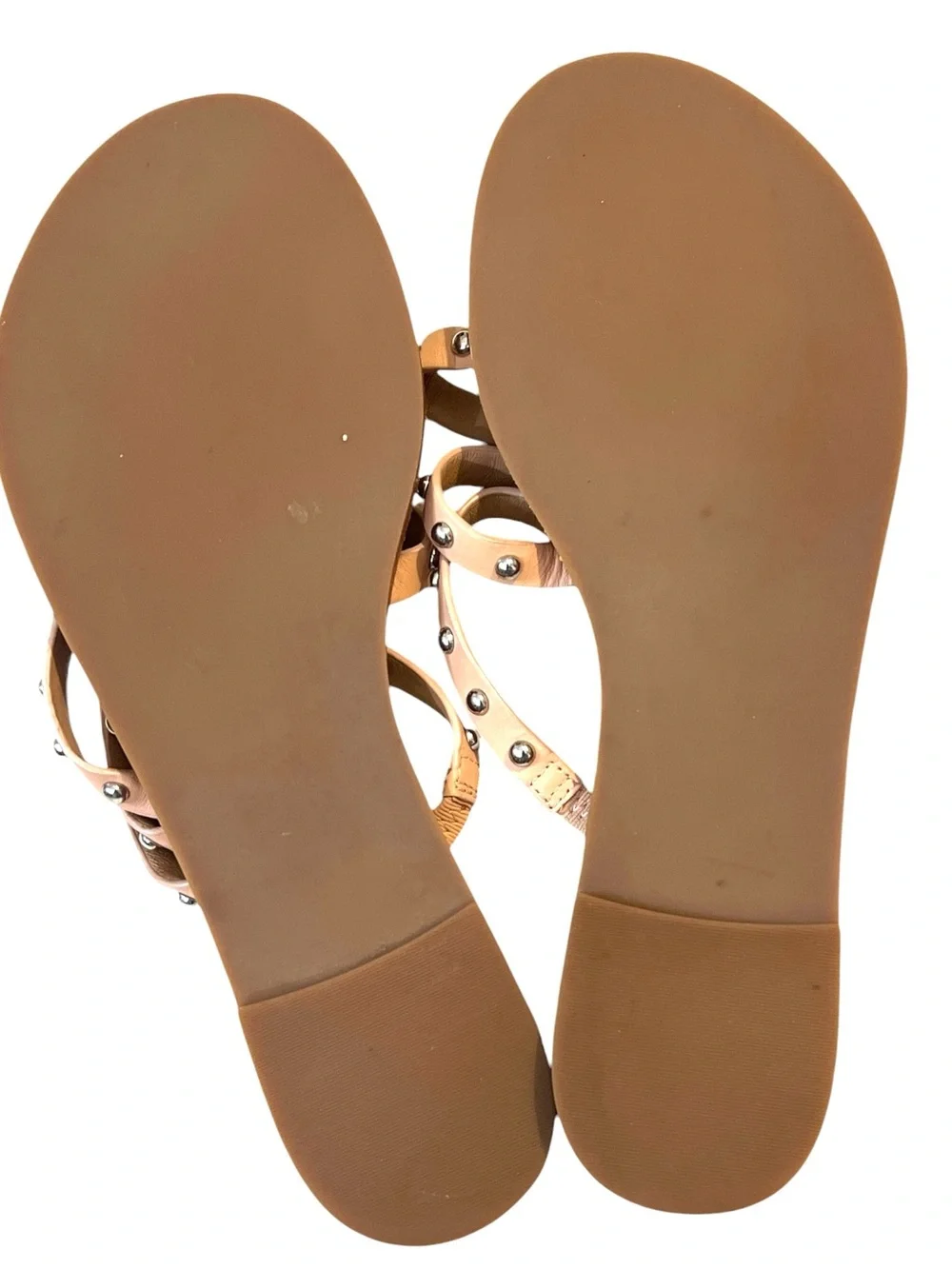 TORY BURCH Patos Studded Thong Sandal - Nude Tan Leather - Silver Studs - Size 7